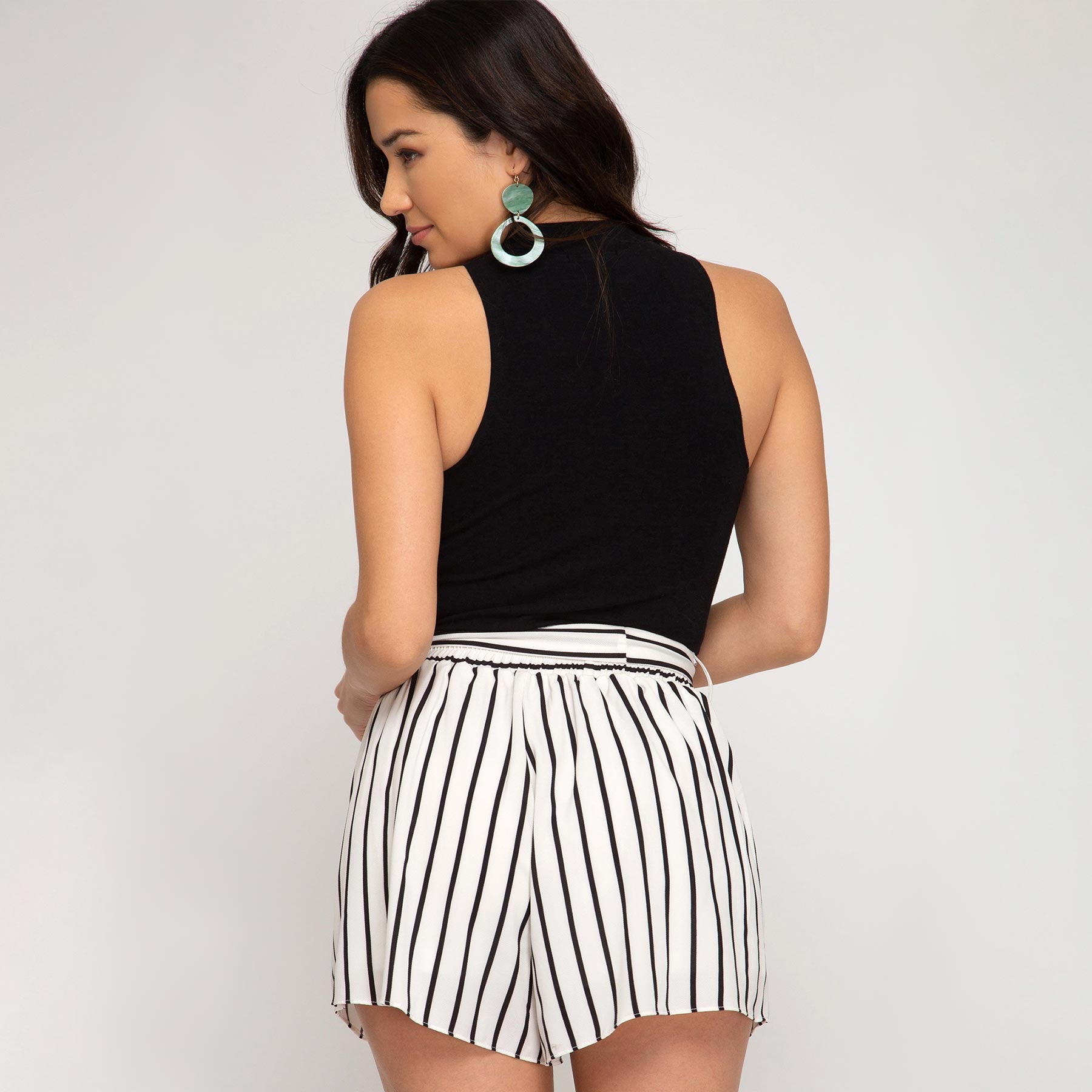 She + Sky Woven Striped Shorts with Pockets and Lining