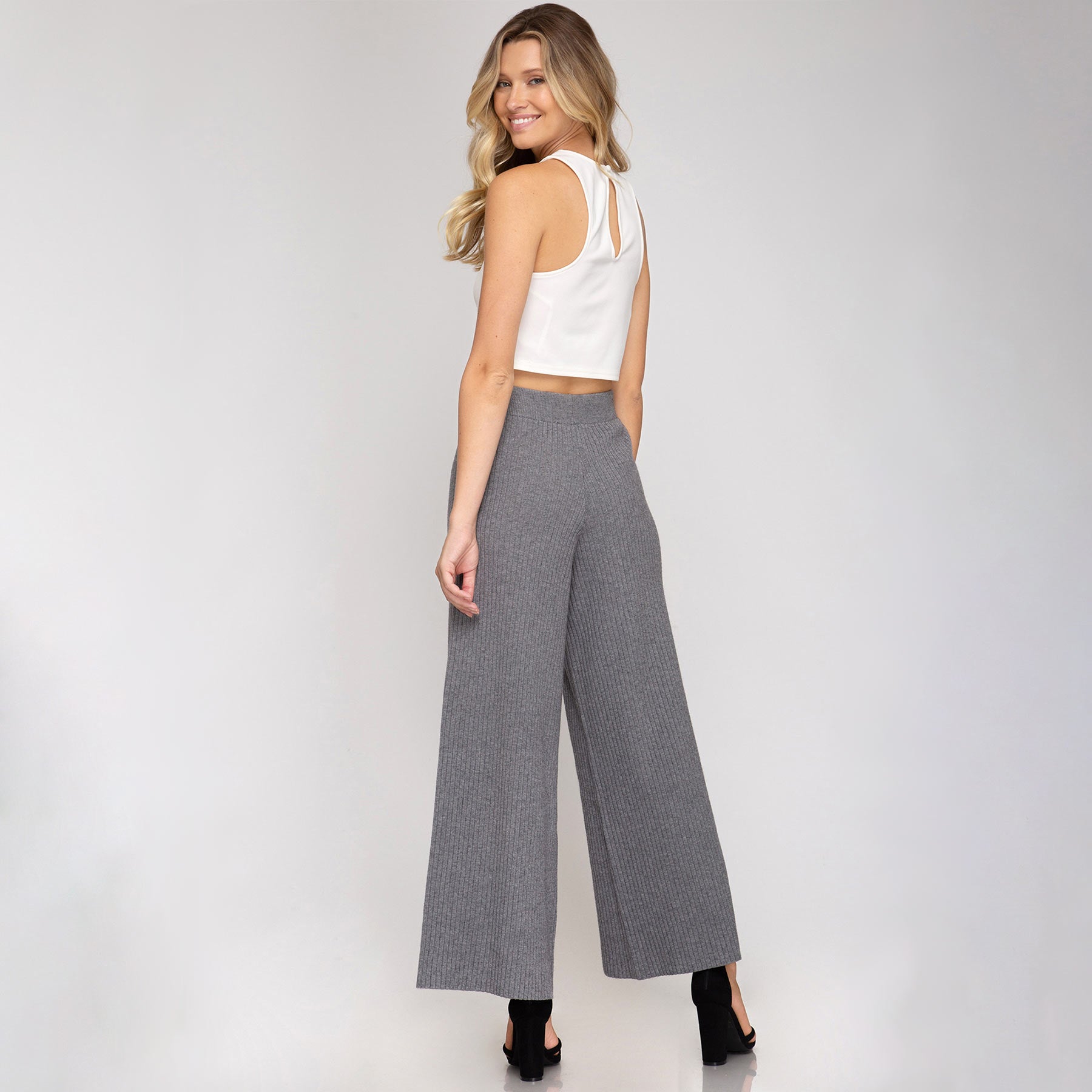 High Rise Sweater Knit Cropped Pants